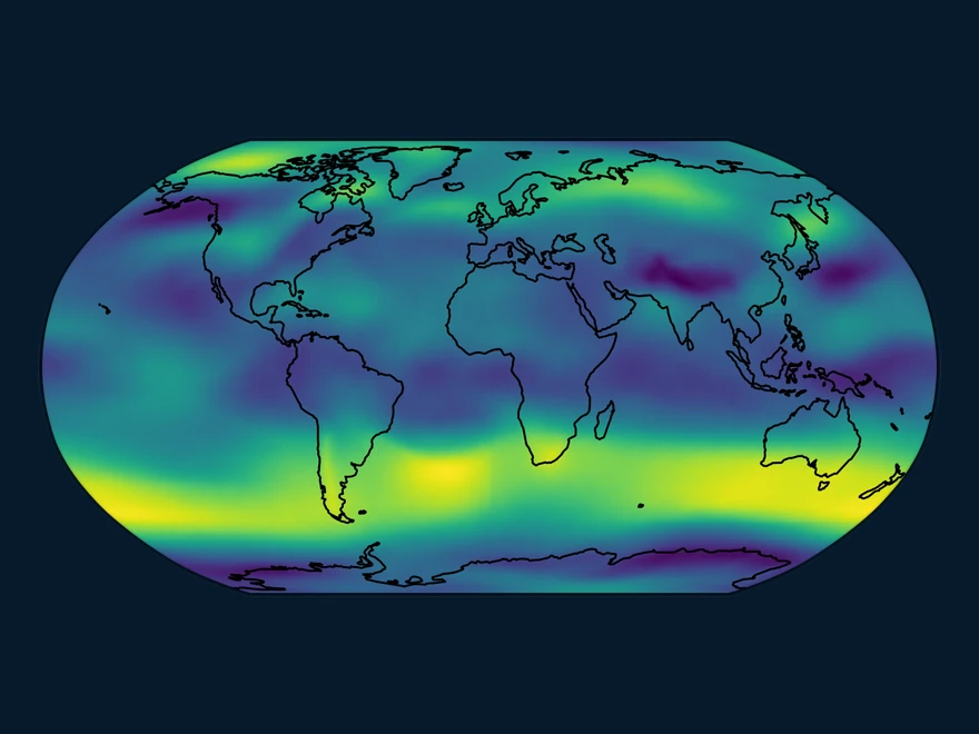 A globe-shaped map of the wind around the Earth, reconstructed from sparse observations by data assimilation