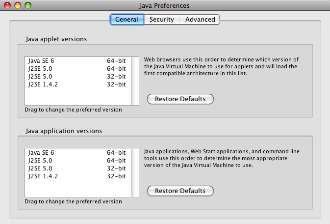 Java preferences - Mac